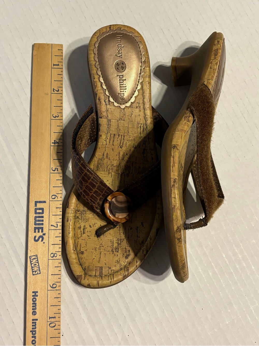 TWO PAIRS: Lindsay Phillips SWITCH FLOPS Sandal, Wedge brown | cork women’s sz 6 - Picture 6 of 11